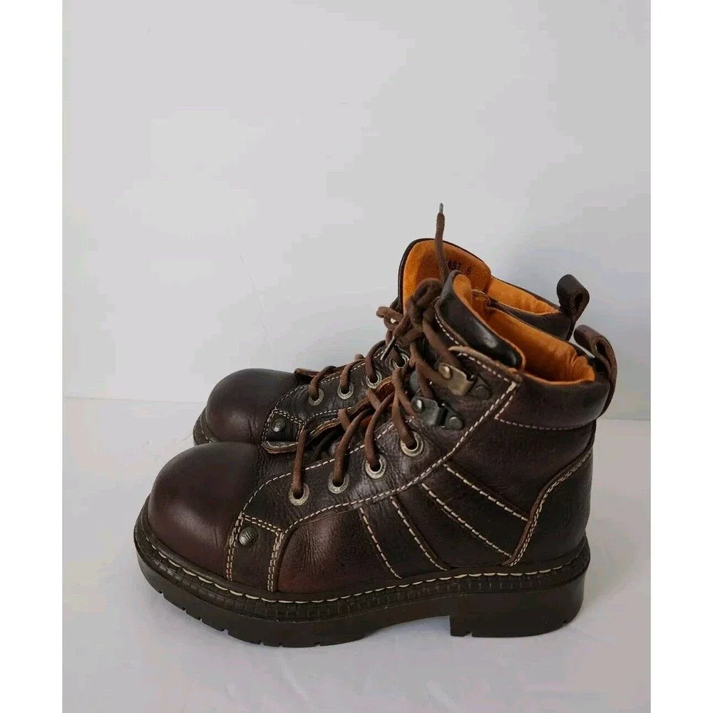 Rare London Underground Platform Leather Brown Lace Up Boots Wm 6 Men 4
